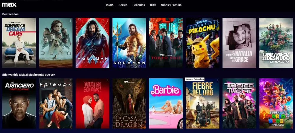 Catálogo plataforma de streaming Max en Latinoamérica