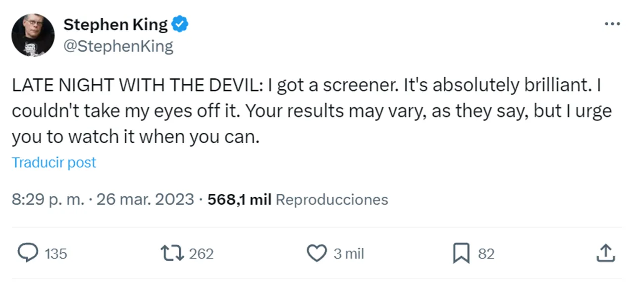 Stephen King -  recomendación Late Night with the Devil